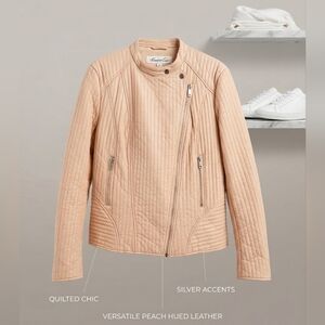 Kenneth Cole New York Quilted Faux Leather Moto Jacket - Cream/Beige/pink XL